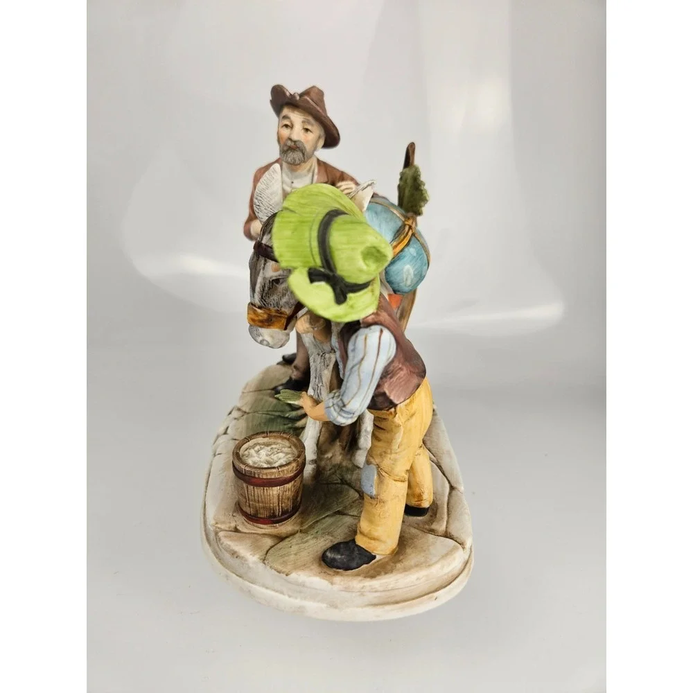 Vintage Set of 2 Donkey Cart Figurines Man Boy Far Donkey Scene‎ Rustic See Desc